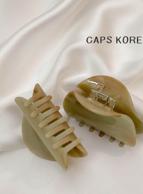 CAPS KOREA ｜超特别薄荷棕大理石纹理醋酸鲨鱼夹后脑勺抓发夹子