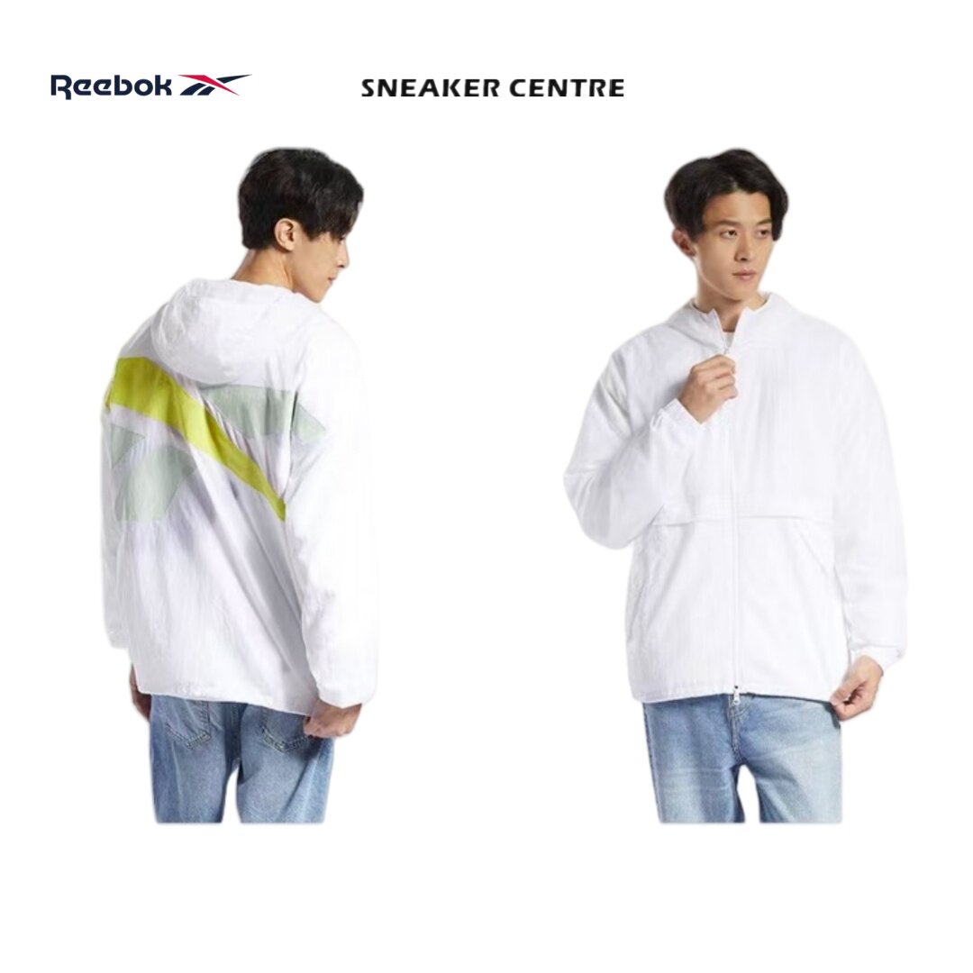 Reebok锐步背后印花拉链连百搭时尚帽夹克外套男女同款白色HN1545