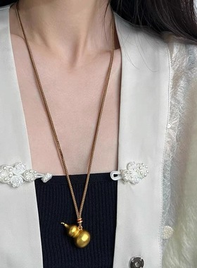 古法金色葫芦吊坠编织挂绳毛衣项链配饰女2025新款高级感轻奢小众