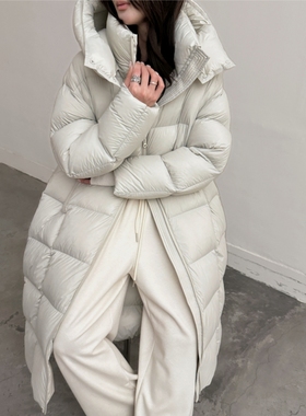 商场同款95白鸭绒泡芙大被子连帽羽绒服女长款2025冬新款过膝外套