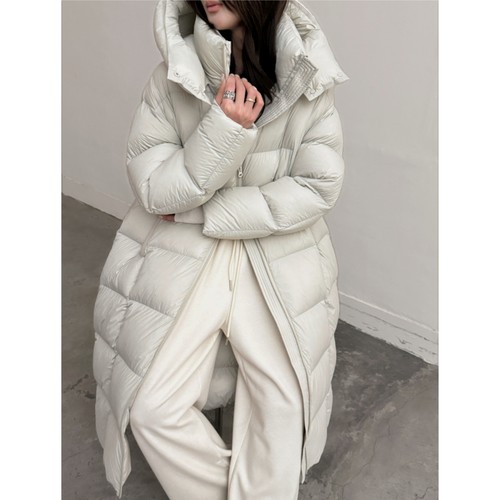 商场同款95白鸭绒泡芙大被子连帽羽绒服女长款2025冬新款过膝外套