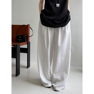 女长裤 子薄款 2026夏季 慵懒风极简白色裤 新款 松弛淡人风休闲阔腿裤