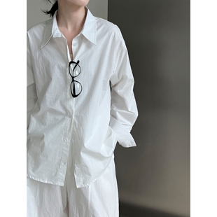 极简纯色翻领衬衫 长袖 女宽松2026春季 基础百搭款 廓形外套 新款 经典