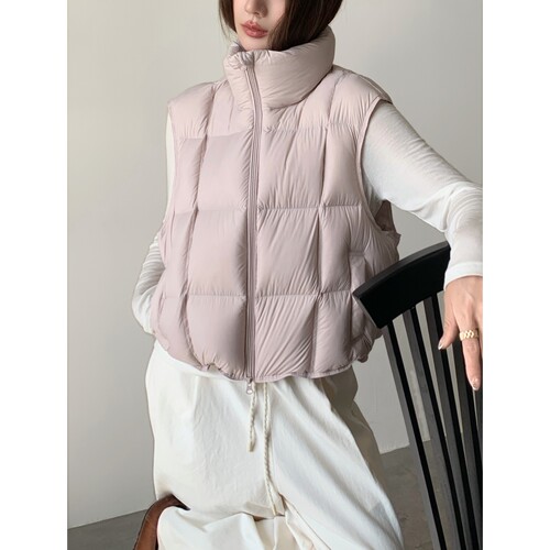 豆腐块95白鸭绒羽绒服马甲女短款
