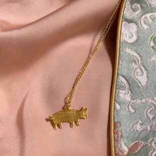 西班牙Apres Ski设计镀金复古马儿中古手工可爱小猪项链 Maiale