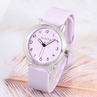 高颜值透明款手表女学生初高中初中女款只看时间考试专用静音防水
