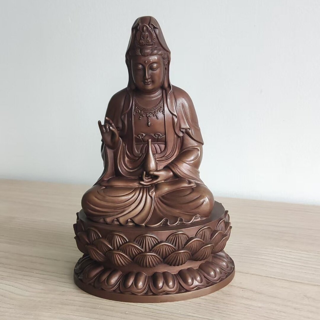 古铜都铜工艺品家居装饰品铜佛像铜像摆件紫铜坐观音