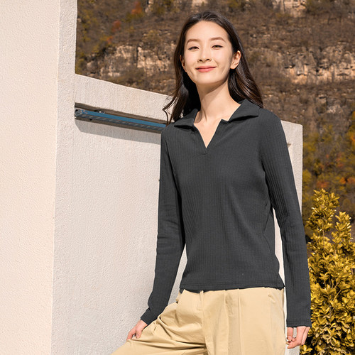 铜牛Bless粗条罗纹布休闲长袖衫