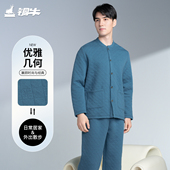 铜牛菱形环提花暖棉开襟家居男套装 2025秋冬新款 花色家居服NJ048