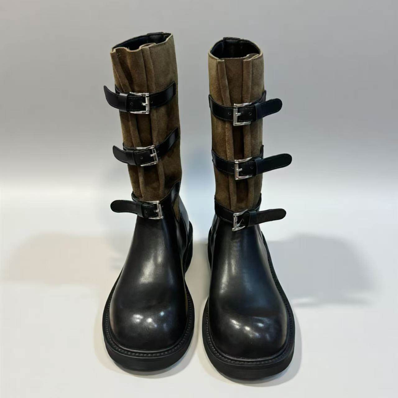 AMPL25冬新款麂皮中筒靴女厚底粗跟加绒马丁靴百搭显腿瘦骑士靴子,女鞋,马丁靴,淘宝优惠券,粉丝福利购,淘宝优惠卷