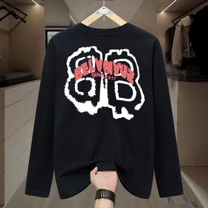 秋冬巴家男士圆领T恤320g长袖纯棉美式重磅双纱精梳棉情侣打底衫