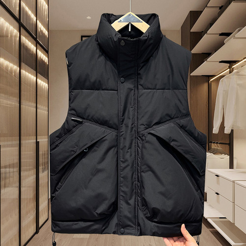 冬季新款男士羽绒马甲立领加厚潮流工装马夹情侣休闲保暖坎肩外套