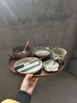 小众一人食餐具套装 有可爱花花碗 手绘熊猫杯