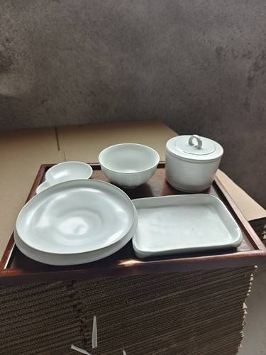 素雅粗陶白色系 一人食餐具套装  月子餐减脂餐 分餐制餐具