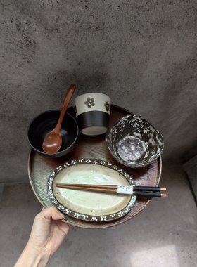 LLHOME 黑色小众一人食女生早餐餐具减脂餐具闺蜜礼物 手绘紫砂杯