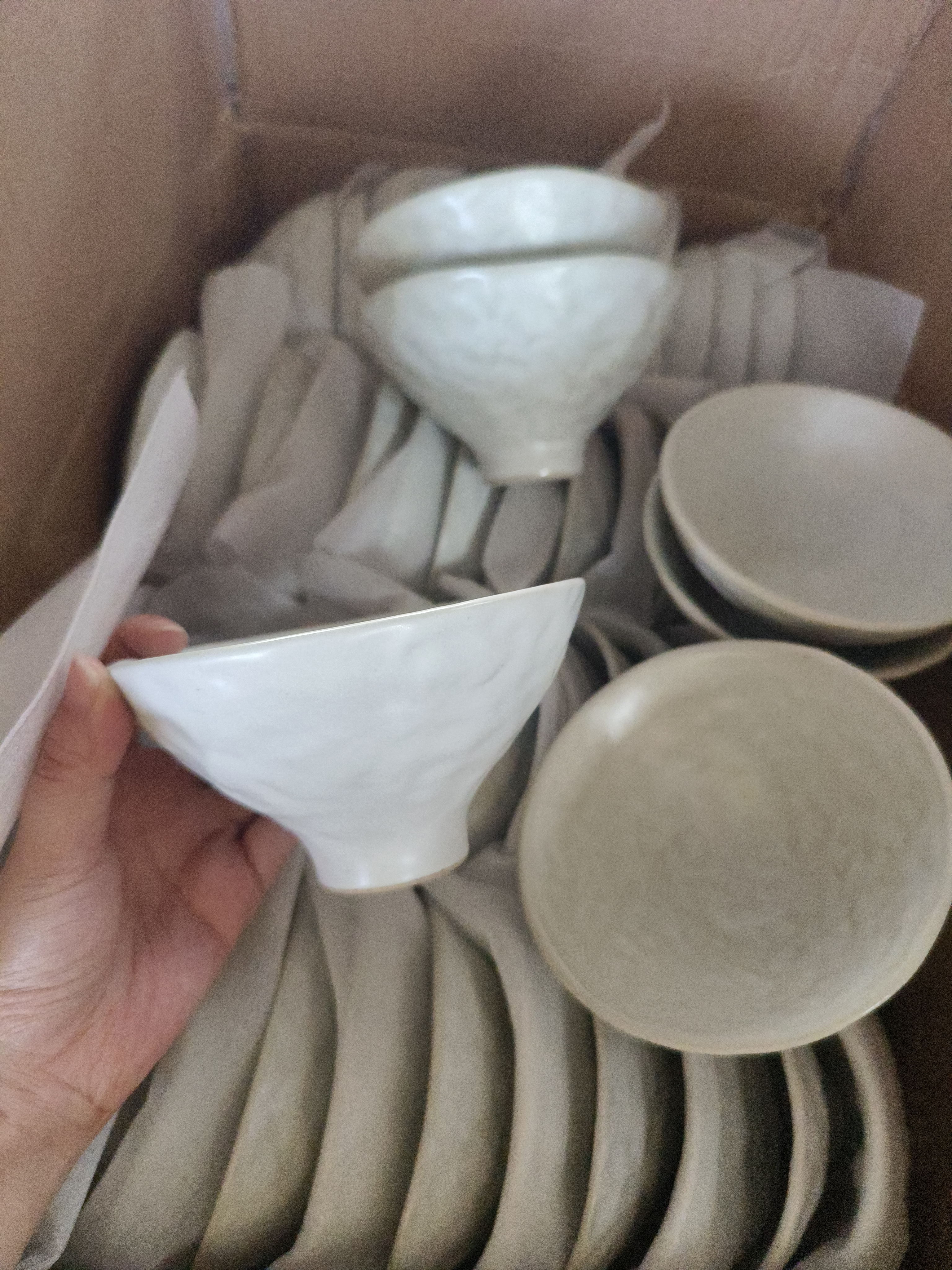 景德镇粗陶侘寂风高足复古斗笠米饭碗粥碗汤碗菜碗糖水碗甜品碗