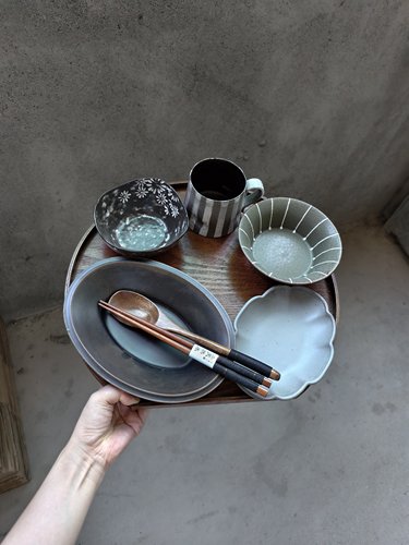 小众设计黑灰色一人食餐具 独居一人食打卡 分餐制餐具 有手作杯