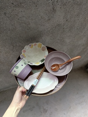 LLHOME 紫色小众一人食女生早餐餐具减脂餐具闺蜜礼物 手绘紫砂杯
