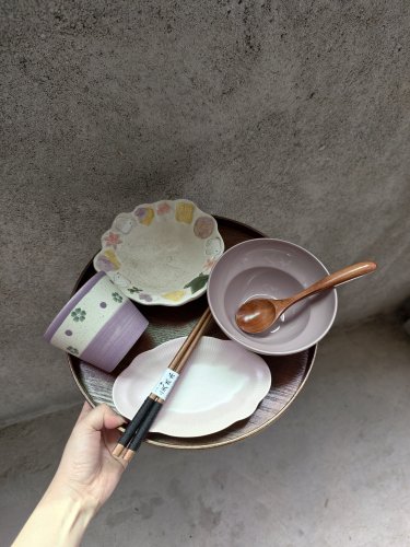 LLHOME 紫色小众一人食女生早餐餐具减脂餐具闺蜜礼物 手绘紫砂杯