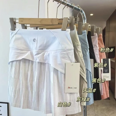 原标lulu网球裙Pleated Lined 瑜伽女士高腰百褶裙跑步健身运动裙