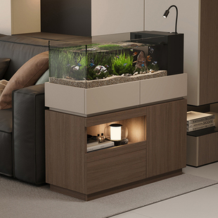 实木鱼缸柜胡桃木色收纳茶水柜储物简约家用客厅沙发多功能侧边柜