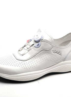 沙驰男鞋正品2024夏季款牛皮冲孔透气白色休闲运动鞋舒适爆米花底