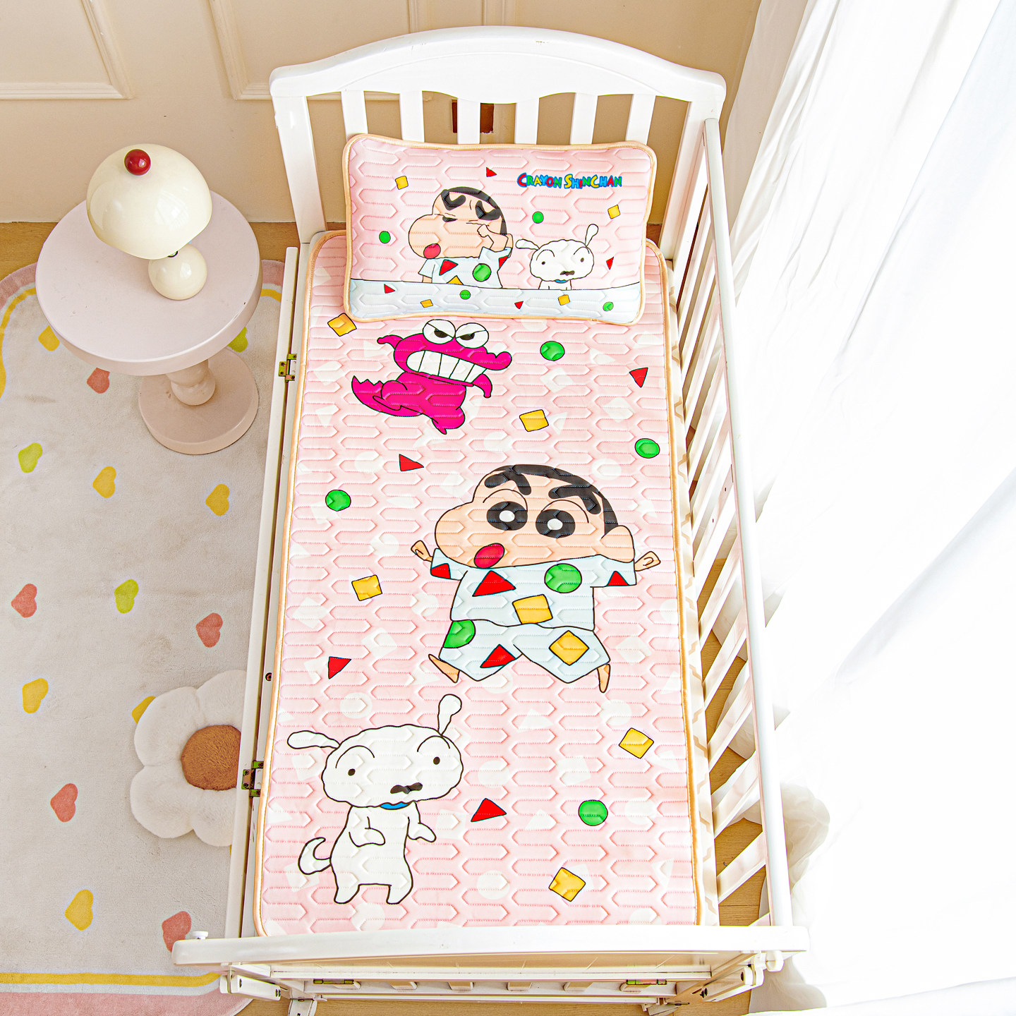 蜡笔小新宝宝凉席送枕套卡通冰丝席婴童夏季床品60x120cm*135*150