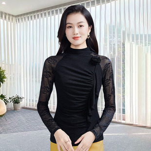 拉丁舞服上衣女蕾丝2025新款成人长袖舞蹈服形体服装高级感练功