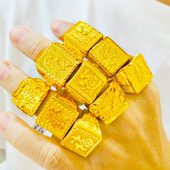 金包银男士 戒指宽面开口实心福字财字发字板戒足黄包金高级感素圈