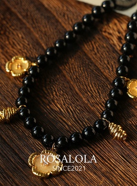 ROSALOLA 甜酷黑玛瑙·时尚复古黑金项链锁骨链·LOLA系列 122404