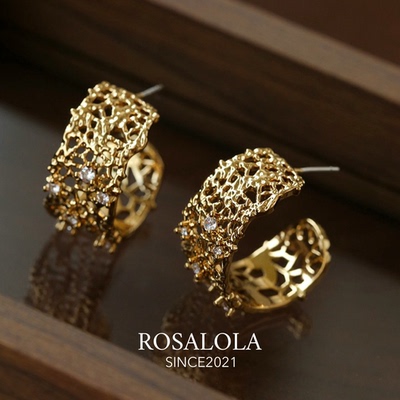 ROSALOLA 鎏金蕾丝·法式复古老钱风蕾丝耳环·LOLA系列 042102