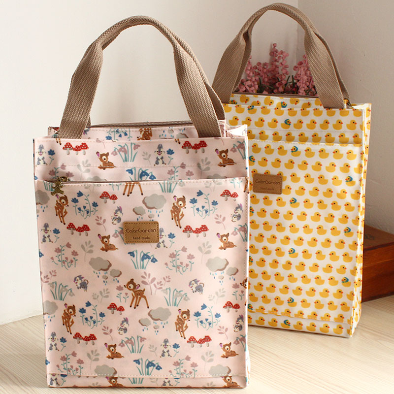 可爱粉色兔子防水牛津布饭盒包