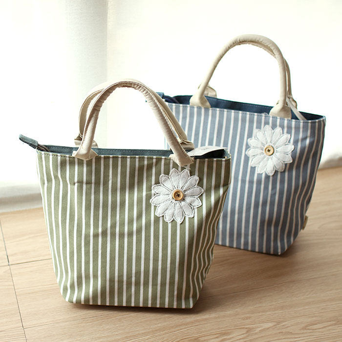 特价清仓！韩版简约帆布包 可爱雏菊帆布条纹饭盒包 小妈咪包