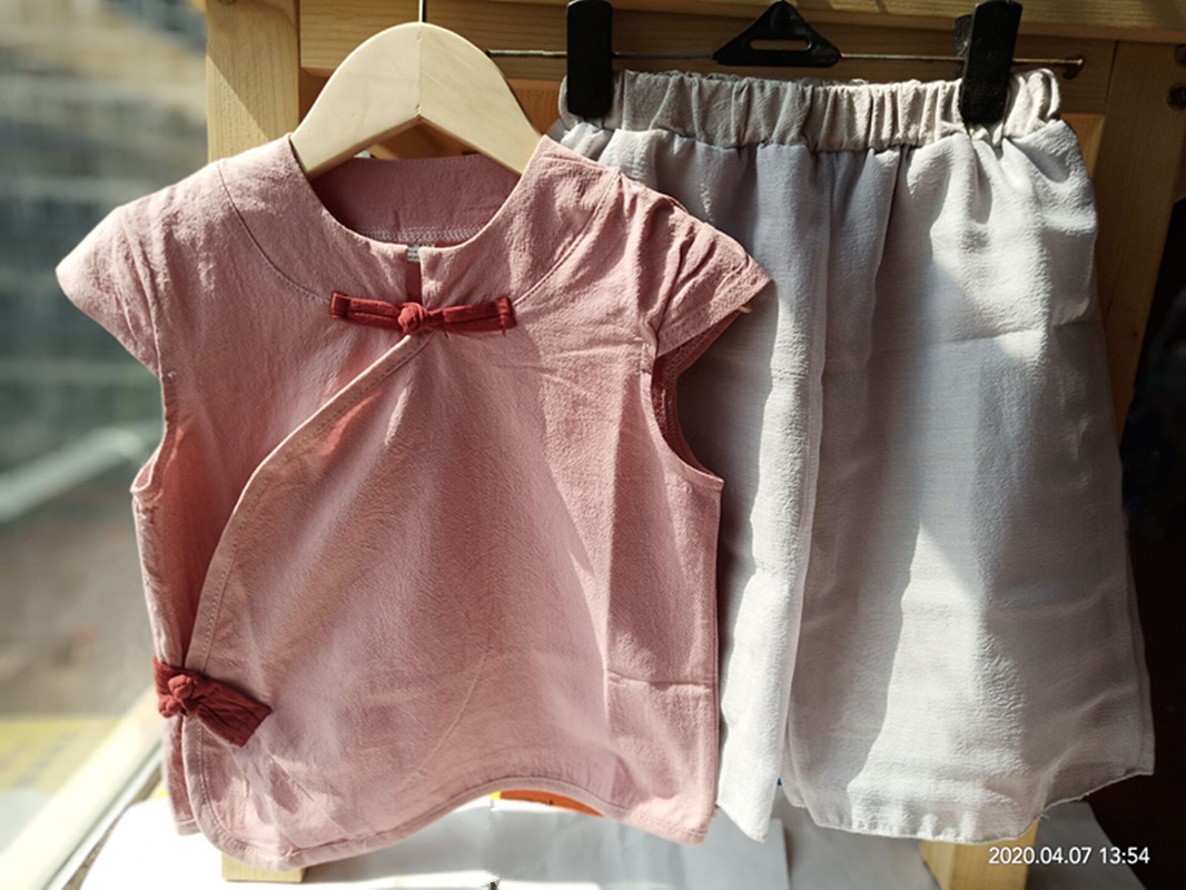 女童夏季唐装汉服旗袍两件套女宝宝棉麻复古盘扣网纱阔腿裤套装潮