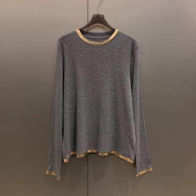 休闲百搭烫金边天丝打底长袖T恤女 T8880