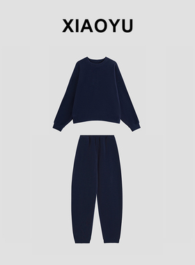 2024早秋新款时尚日常藏蓝色长袖休闲卫衣卫裤套装女 TZ8126