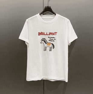 T恤女 T9019 立体植绒快乐小马刺绣图案圆领短袖 100%纯棉夏季