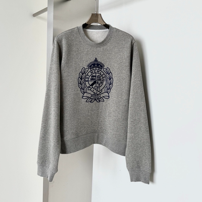 秋季100%纯棉高级感休闲日常字母图案刺绣女士圆领宽松卫衣T8794