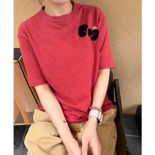 休闲卡通可爱蝴蝶结 KT 猫印花圆领短袖 T 恤女 T8744