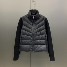 立领羊毛针织袖拼接95白鹅绒外套羽绒服女 W6996