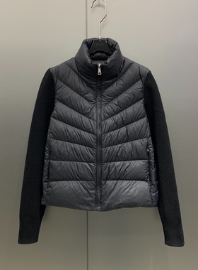 立领羊毛针织袖拼接95白鹅绒外套羽绒服女 W6996