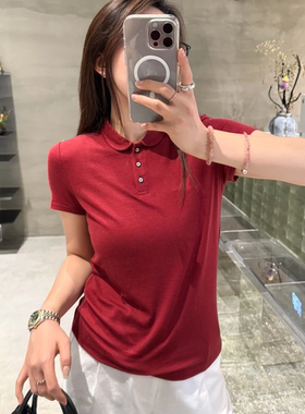 【小雨姐】夏季薄款天丝羊毛休闲百搭日常亨利领短袖T恤女 T8510
