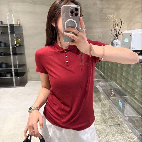 【小雨姐】夏季薄款天丝羊毛休闲百搭日常亨利领短袖T恤女 T8510