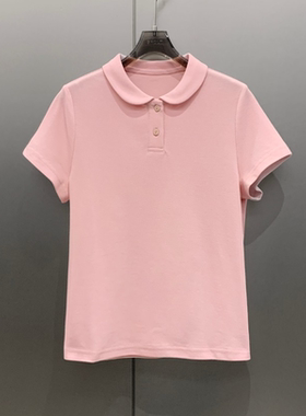 经典休闲娃娃领翻领透气春夏短袖POLO衫女 T9050