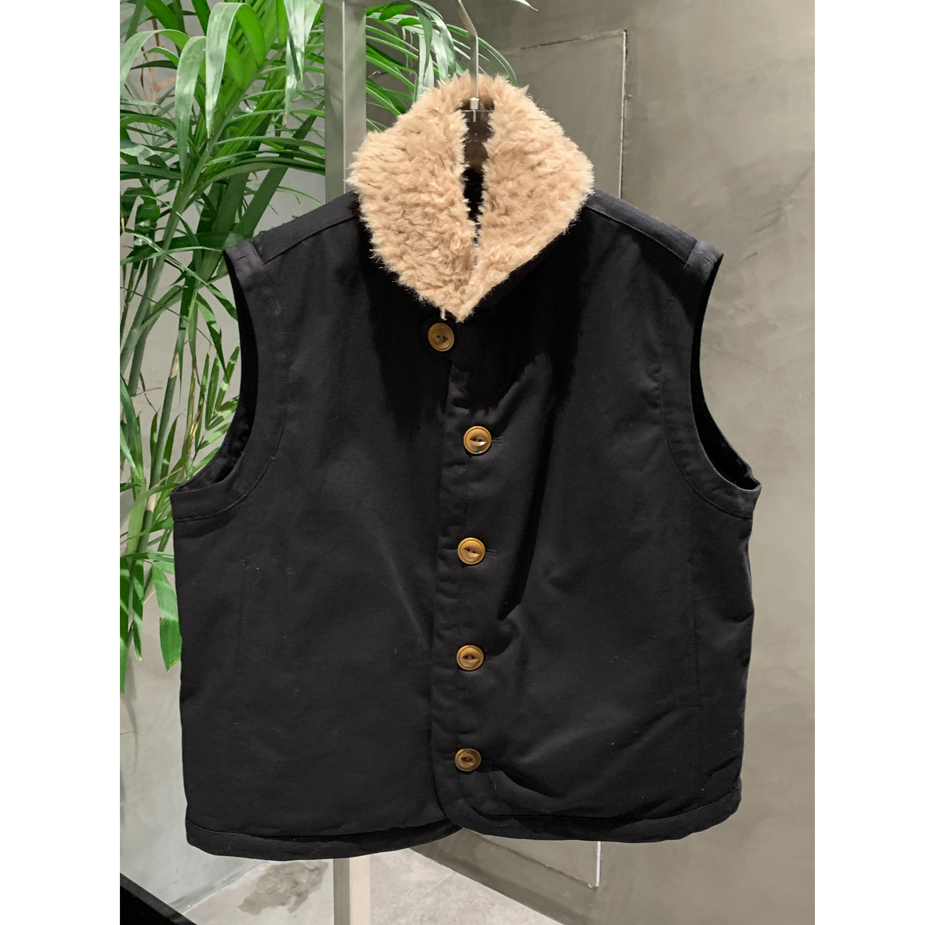百搭休闲外穿毛领羊羔毛纽扣秋冬厚款背心马甲女 M2103