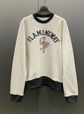 【小雨姐在这里】卡通火烈鸟字母印花拼色长袖卫衣女 A8073