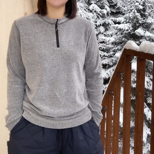 秋冬休闲百搭小拉链圆领长袖打底T恤女 A8075