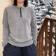 秋冬休闲百搭小拉链圆领长袖 打底T恤女 A8075