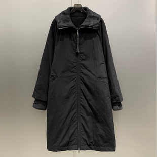 羊毛针织拼接高领长款防风保暖大衣棉服女 W7145