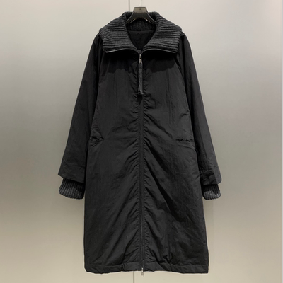 羊毛针织拼接高领长款防风保暖大衣棉服女 W7145